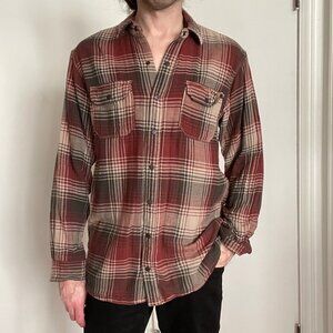 Mens Red Head Ranch Western Snap LS Shirt Red Plaid Size LT Thick Cotton Twill